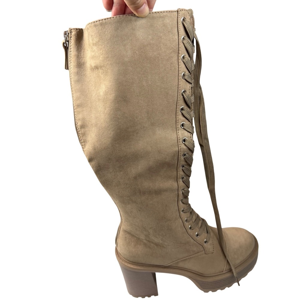 Kitt Heeled Boots Portabella Faux Suede Lace Up Back Zip Platform Combat 9 - Picture 3 of 7